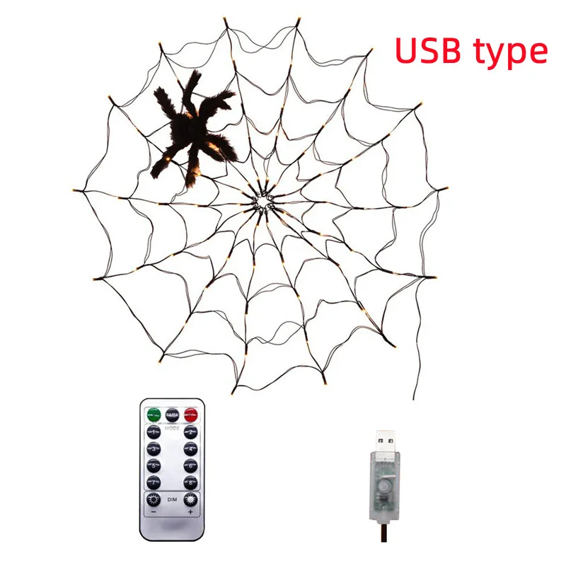 LED Strings Halloween Spider Web Lights USB/Battery Powered 8 Modes 100cm 70 LEDs Net Lights for House Yard Garden Scary Theme Decoration