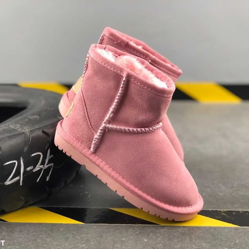 Designer infantil austrália botão crianças crianças botas de neve clássico mini curto marrom preto rosa meninos meninas pele de carneiro algodão-almofada