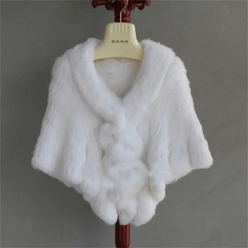 Women's Fur Faux Genuine real natural women's knitted rabbit fur shawl girl's fashion coat shawls 220919