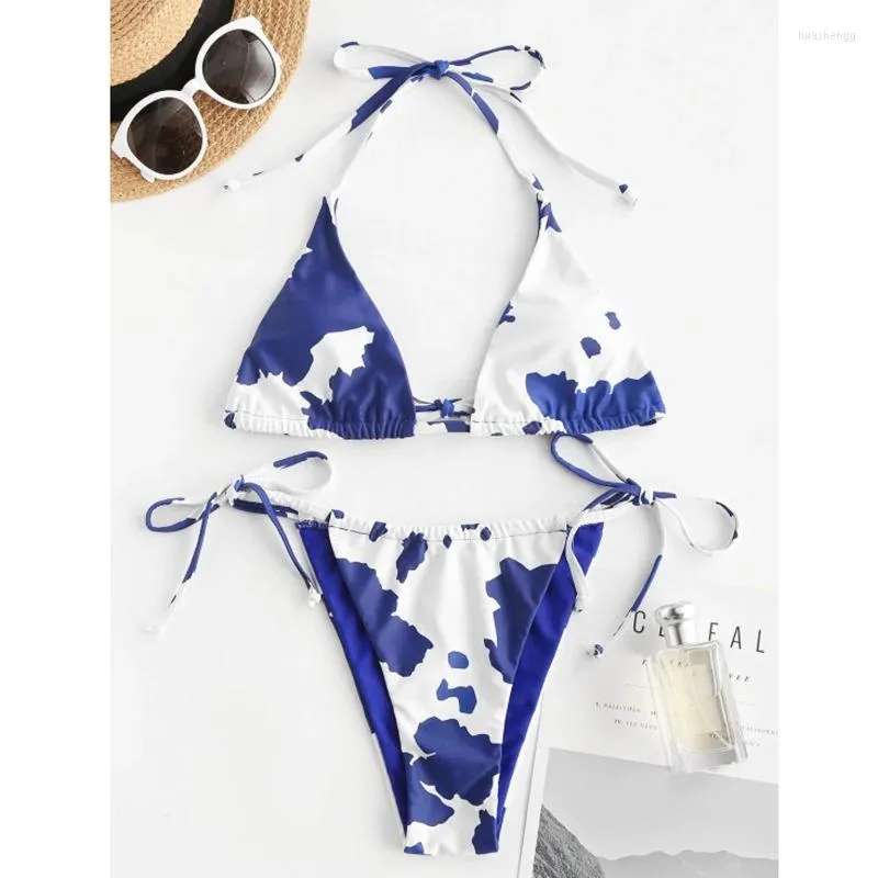 Kvinnors badkläder Kvinnors sexiga baddräkt Kvinnlig brasiliansk Biquini Hög bröstkontrast Gradient Split Bikini Set Mini Thong Women Large