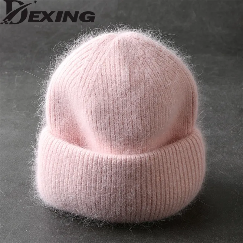 Beanieskull Caps Fabbit päls beanies mjuk varm fluffig vinterhatt för kvinnor Angora stickade skallies kvinnlig motorhuvkvinnor 220920