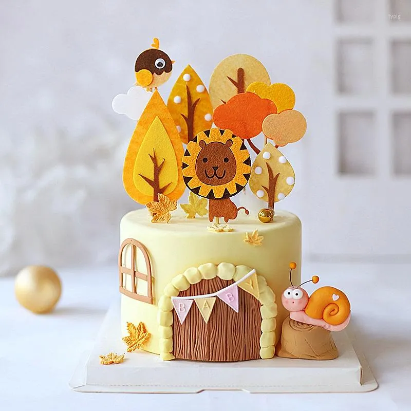 お祝いの物資森林動物ケーキの装飾ソフトカタツムリバードキングワンジャングルサファリトッパーハッピーバースデーパーティーキッズベーキングサプリ