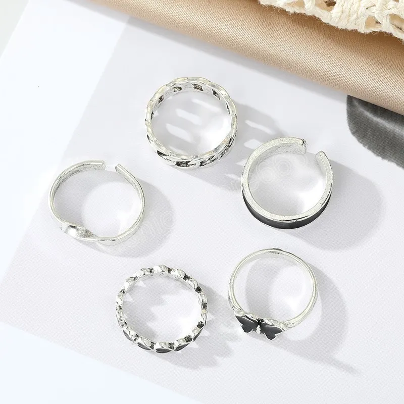 Vintage silberne Farbe Schmetterlingsring Set Frau Fashion Wassertropfen Form Hohlringe für Frauen Schmuck Geschenke