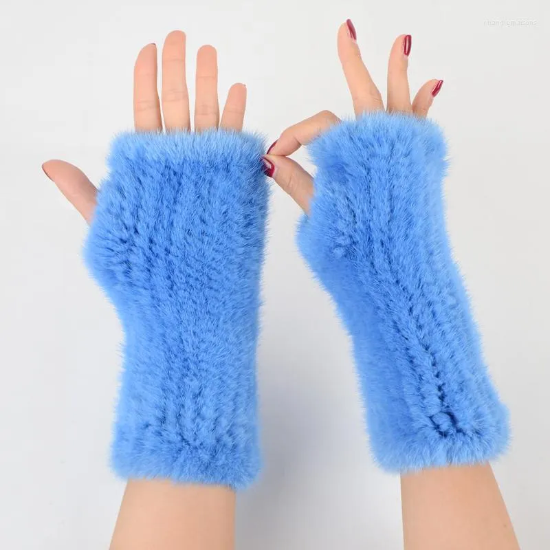 Cinq doigts gants tricotés sans doigts femmes véritable fourrure de vison mitaines d'hiver pour la mode 2022