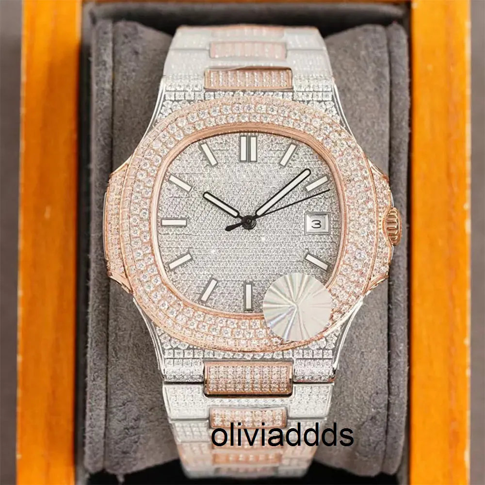 腕時計フルダイヤモンドメンズウォッチ自動機械式時計腕時計ステンレススチールストラップサファイア防水氷の星40mmモントレデフクソMi4c