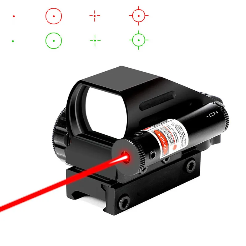 Ottica da caccia 1x22x33 Red Dot Scope Mirino reflex compatto con laser rosso integrato 4 tipi di reticolo Cannocchiale olografico adatto per rotaie da 20 mm