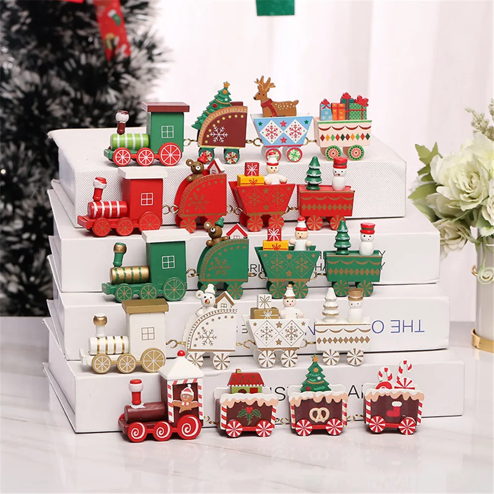 Ornement de train de Noël en bois avec figurine de renne de bonhomme de neige, faveur de fête, jouets cadeaux pour enfants, décoration de la maison de la maternelle KDJK2209