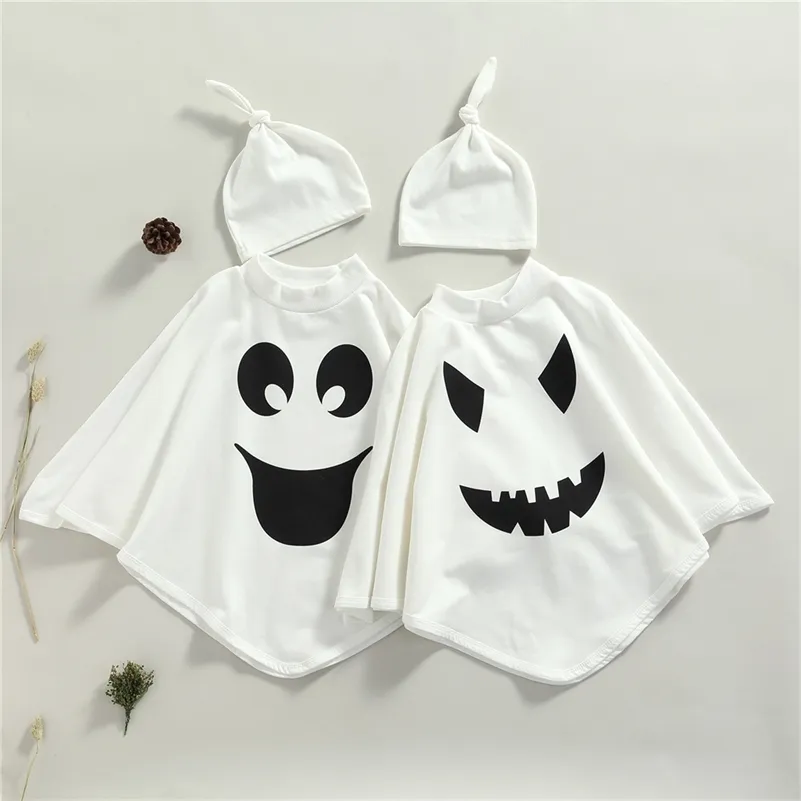 Pullover Baby Girl Boy Halloween Ghost Printed Cloaks With Hat Beanie 1-6y Toddler Kids Holiday Festival Cosplay Costplay White Cape Płaszcz 220919