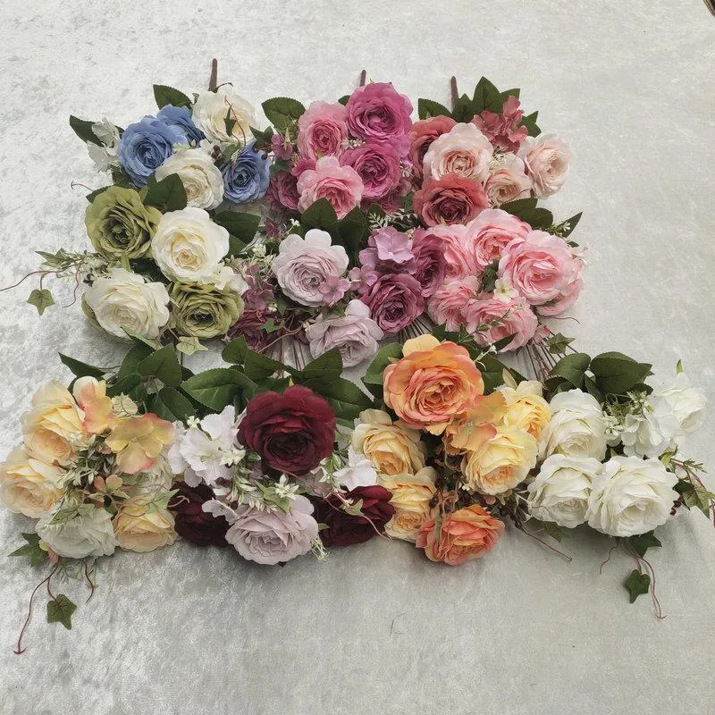 Dekorativa blommor konstgjorda kamelia rosade tvåfärgade blandade bukett kreativt bröllop hem rum trädgård pografi blommor arrangemang dekoration