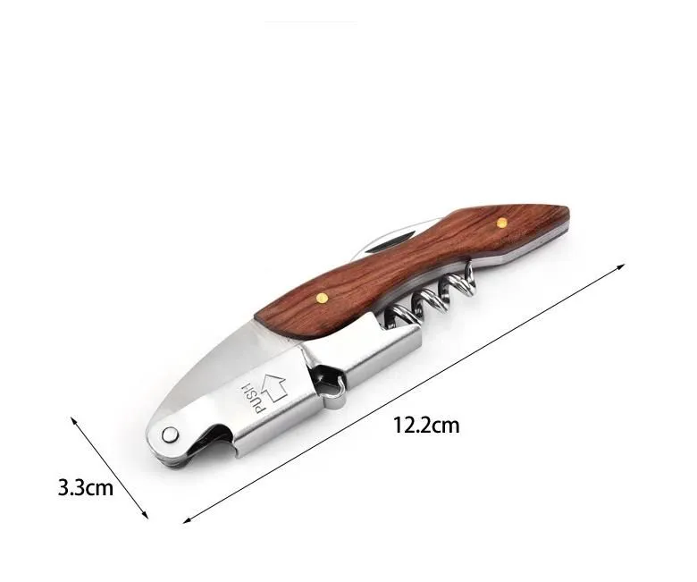 Red Wine Bottle Opener Stainless Steel Multi Function Wooden Beer Bottles Openers Kitchen Party Bar Handle Knife Tools SN4844