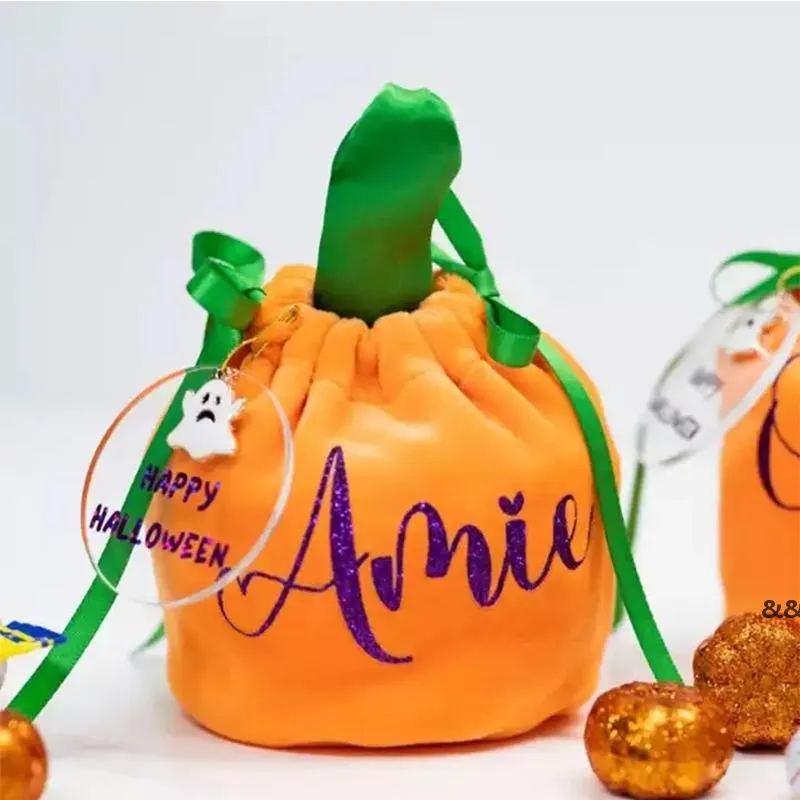 Party Velvet Pumpkin Festival Sac de bonbons Trick or Treat Chocolat Sac de rangement Cordon Halloween Décor pour enfant Présent GWE14279