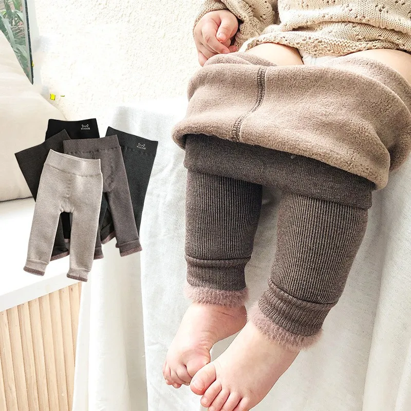 2022 Leer nieuwe baby leggings bont voering meisjes panty's mager warme fleece leggings kinderbroek 20220920 e3