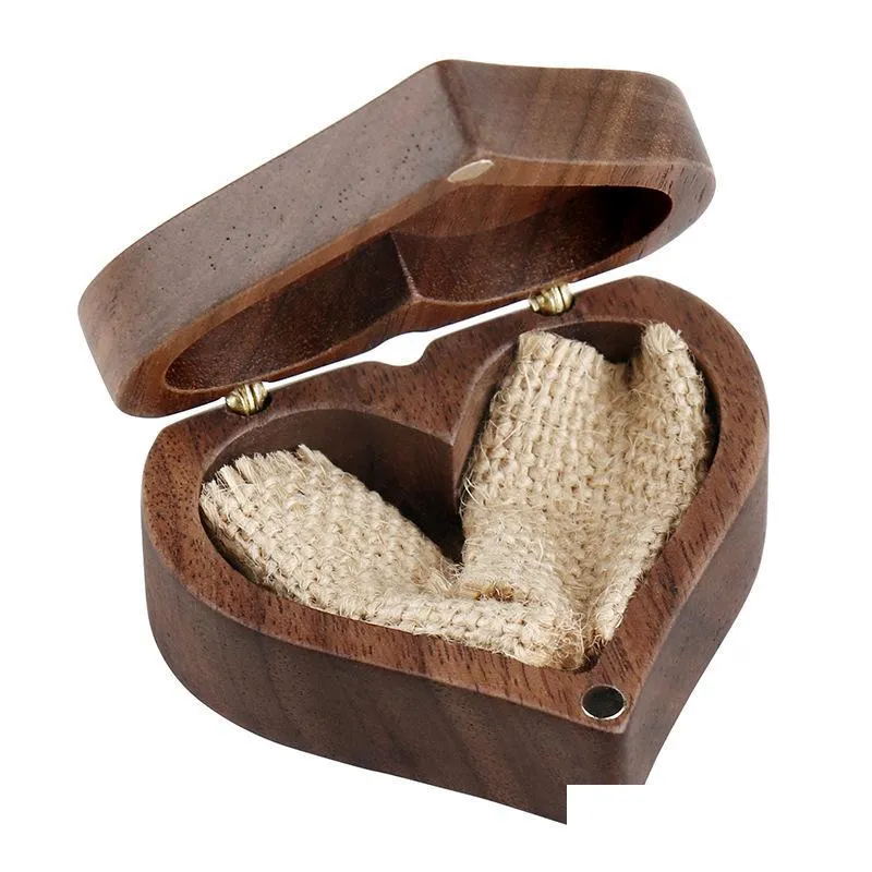 Jewelry Pouches Bags Jewelry Pouches Bags 40Gb Heart Walnut Wood Ring Box Proposal Engagement Holder Wooden C3 Drop Delivery 2021 P Dhbi3