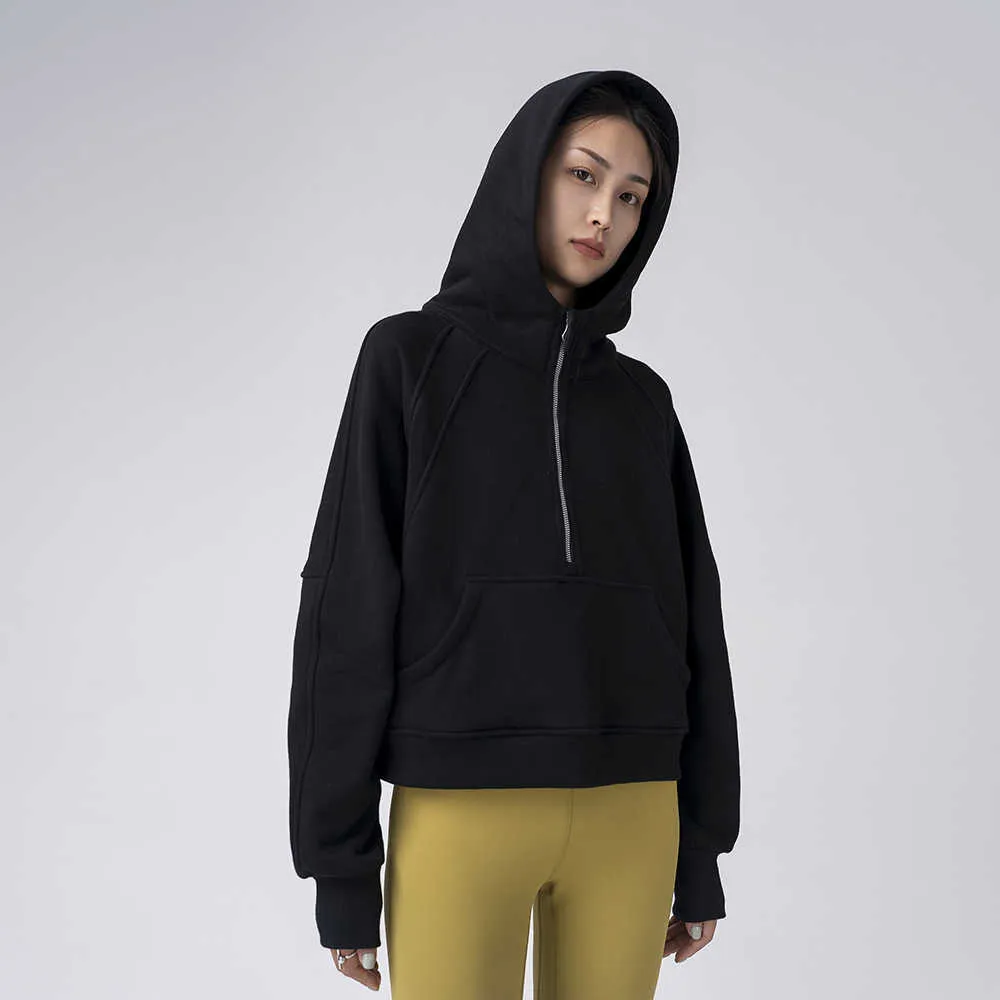 Womens Half Zip Plush Cotton Hoodie Casual Versatile Long Sleeve Sweatshirt Light Grey Beige White Light Purple Mysterial Blue Mysterial Green Brown Black Wine Red Light Pink From Luyogastar 36.37 DHg...