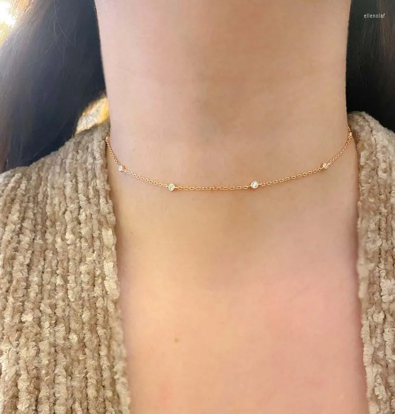 Chains 2022 Fashion Dainty Jewelry Gold Color 5 Pcs Cz Charm Connector 33 7cm Choker Chocker Minimal Necklace