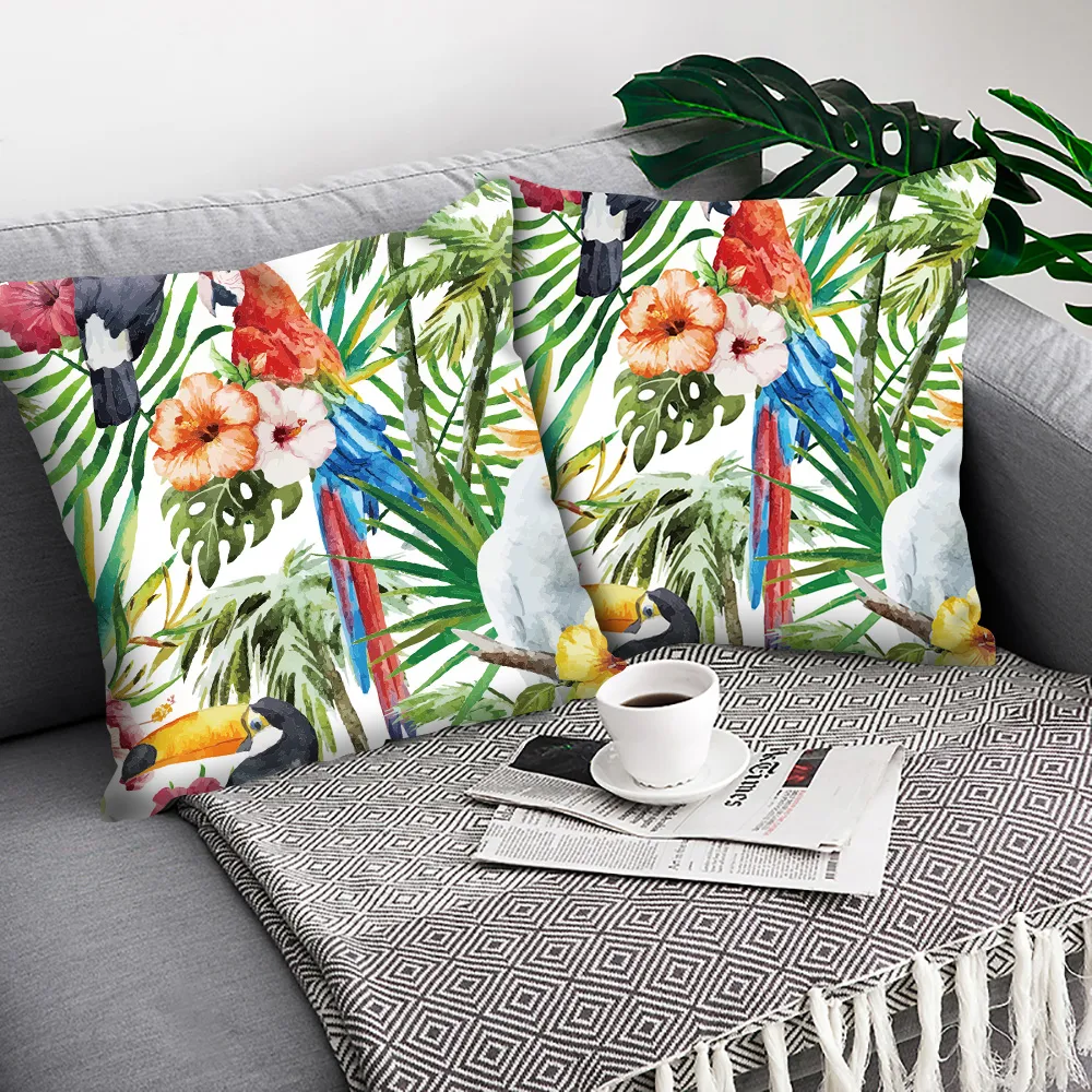 Tuinhuis textiel bloemen kussen tropische planten papegaaien kussenkussencase voor bankkussen