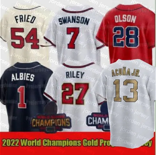 Niestandardowe nowe baseballowe koszulki Austin Riley 2022 Brave Jersey Max Fried Dansby Swanson Ronald Acuna Jr. Ozzie Albies Matt Olson Eddie Rosario Marcell