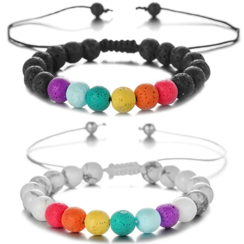 8mm piedra natural colorida hecha a mano cuerda trenzada encanto pulseras brazalete ajustable para Mujeres Hombres amante joyería con cuentas