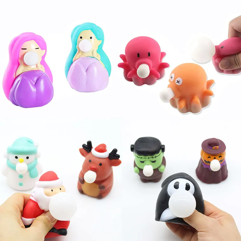 Halloween Christmas Squeeze Blow Bubble Toys Fidget Toys Animal Sirène Baby Dinosaur Diverses cadeaux de décompression Syles