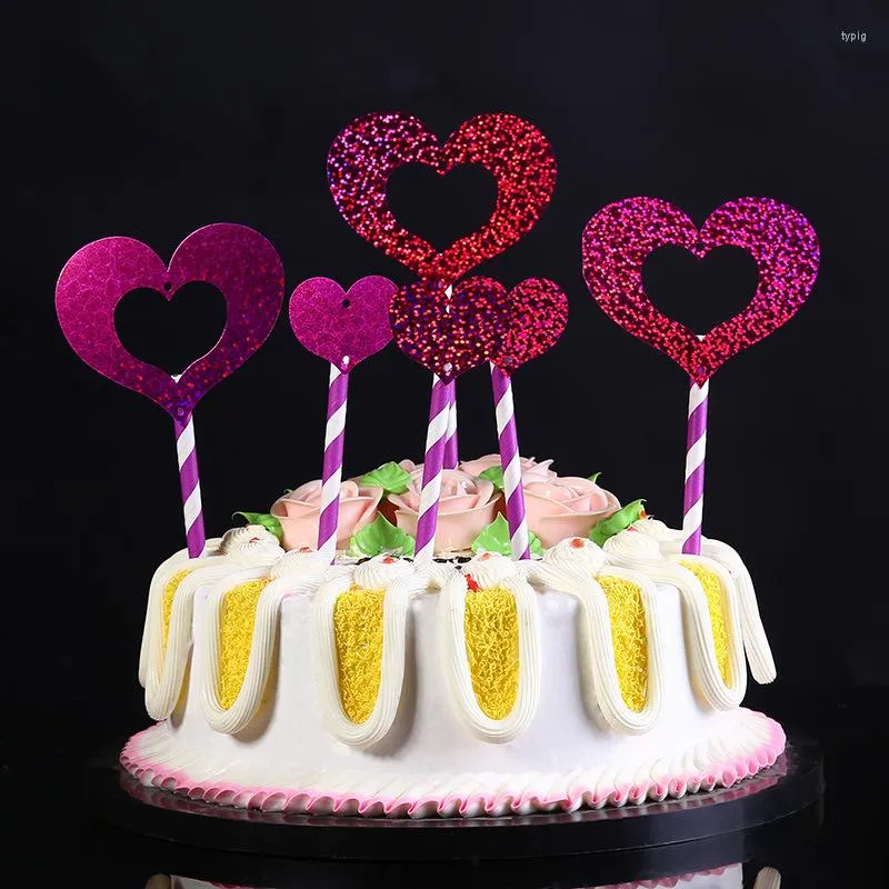 Fournitures de fête 6 pièces/ensemble bricolage multicolore coeur étoile papier paillettes fête de mariage gâteau Cupcake Toppers choix saint valentin anniversaire