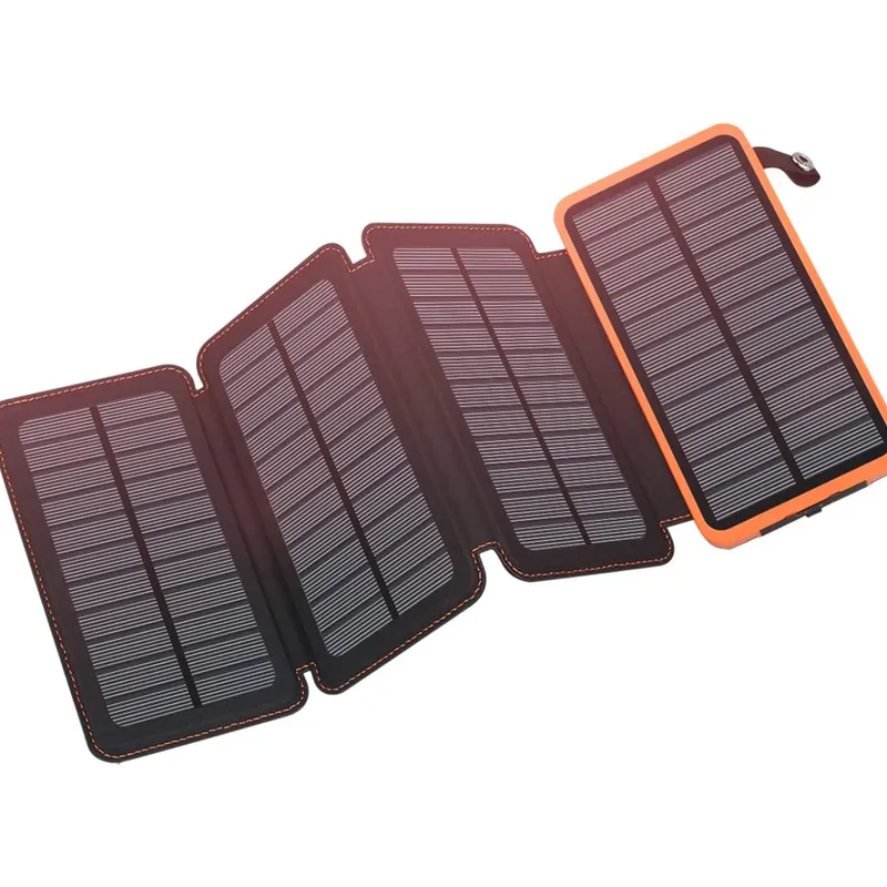 Chargeur de banque d'alimentation solaire 20000mah avec 4 panneaux Dual 2.1a Ports USB Batterie externe alimentée portable pour les appareils de téléphone portable iPhone