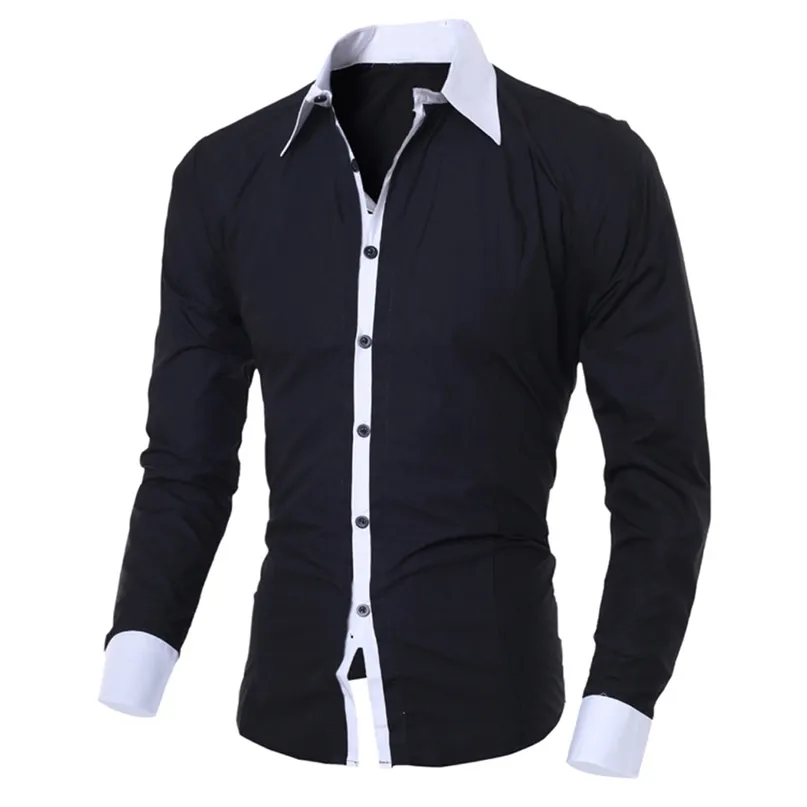 Polos pour hommes Business Noir Blanc Chemise Style Mode Personnalité Casual Slim Revers Mâle Vêtements à manches longues Top Blouse 220920