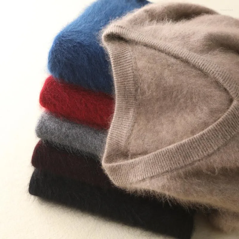 Мужские свитера мужские мужские чистые норковые кашемировые мягкие повседневные пуловеры с v-образным вырезом зимние топы с длинным рукавом высокого качества 10 цветов