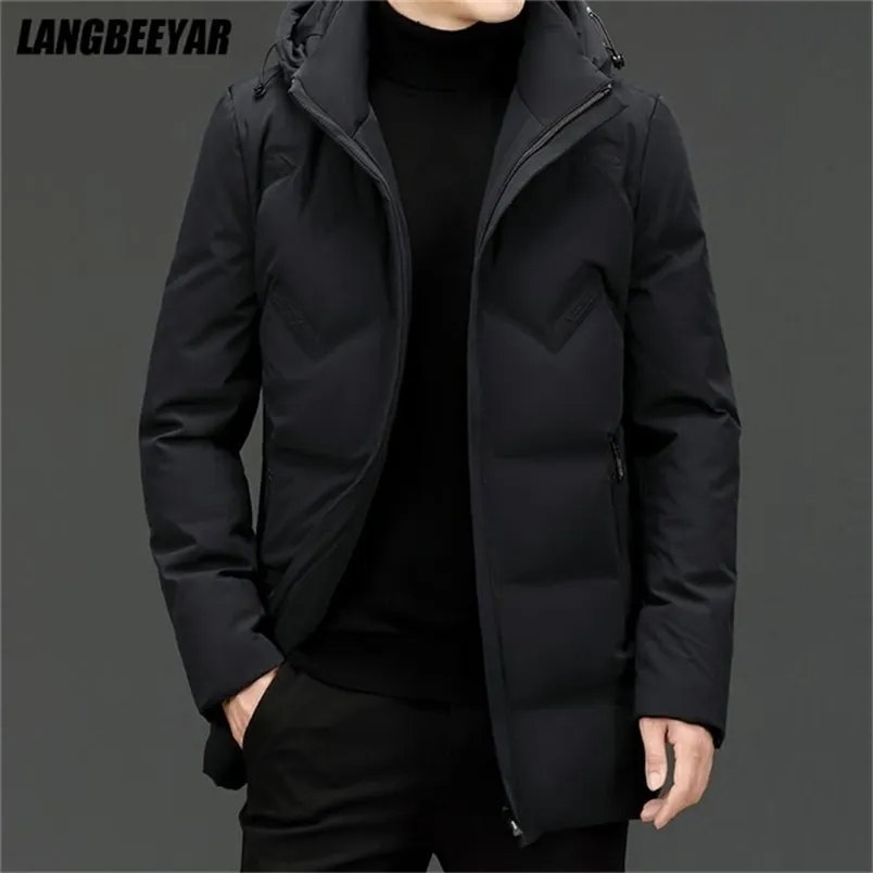 Parkas pour hommes Haut de gamme Marque Casual Mode Longue 90% Veste de canard pour hommes avec capuche Coupe-vent noir Manteaux Puffer Vêtements d'hiver 220919