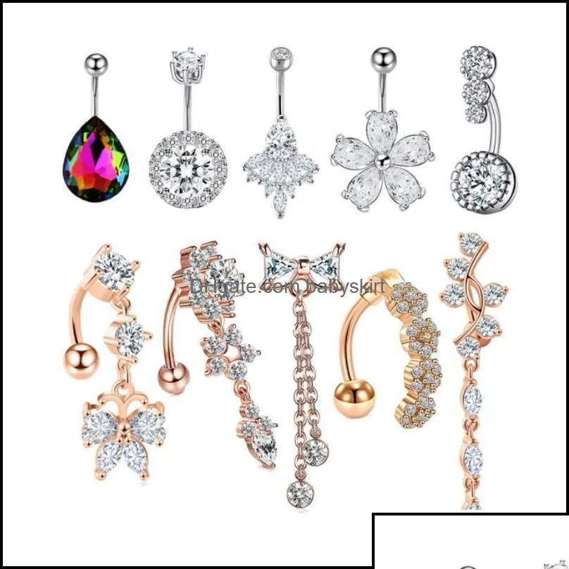 Body Arts Tattoos Art Health Beauty Dangle Belly Button Ring Set 14G Zircon Navel Barbell For Both Men And Momen Topscissors Otnnk