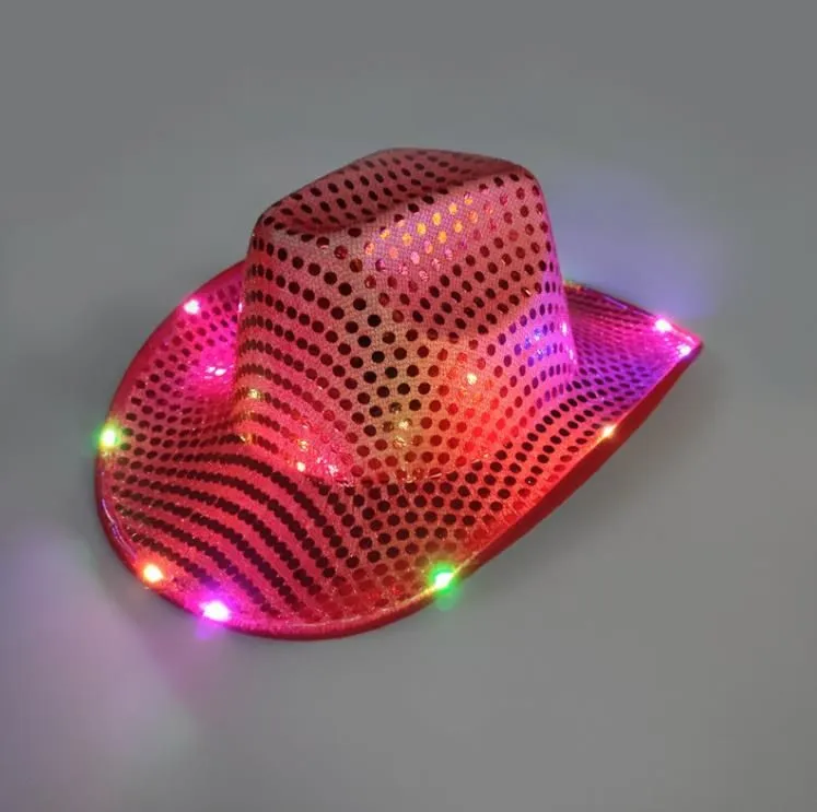 Cowgirl LED Hat Flashing Light Up Sequin  Hats Luminous Caps Halloween Costume SN4859