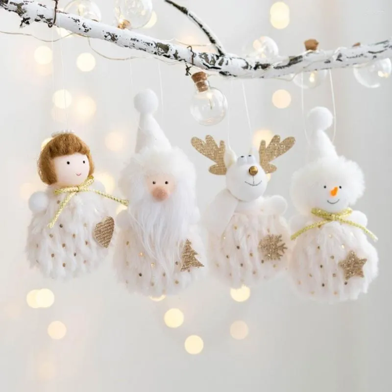 Christmas Decorations Cute Plush Hanging Doll Exquisite Fabric Cartoon Snowman Elk Girls Shape Ornaments For Festival