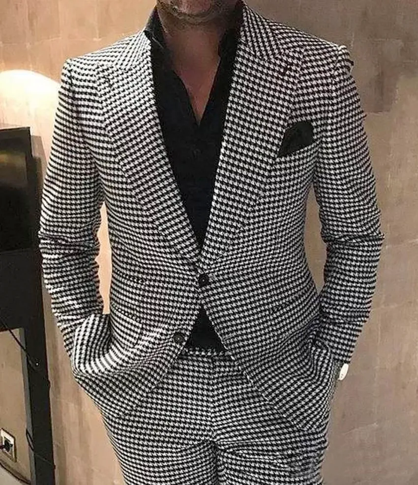 Houndstooth noivo Tuxedos pico lapela masculino smoking smoking masculino masculino blazer masculino de baile de baile/jaqueta de terno darty calça