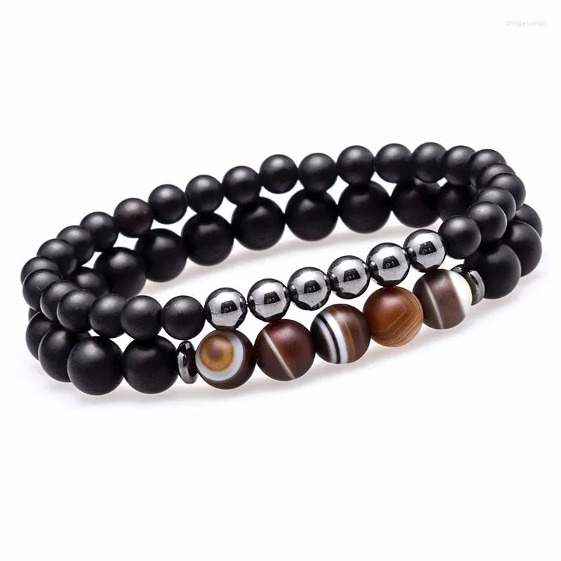 Bracelets de charme Lucky Gem Fashion Matte Rayé Perles Mantra Prière Bouddha Bracelet Pour WomenMens Hématite Pulseras Masculina