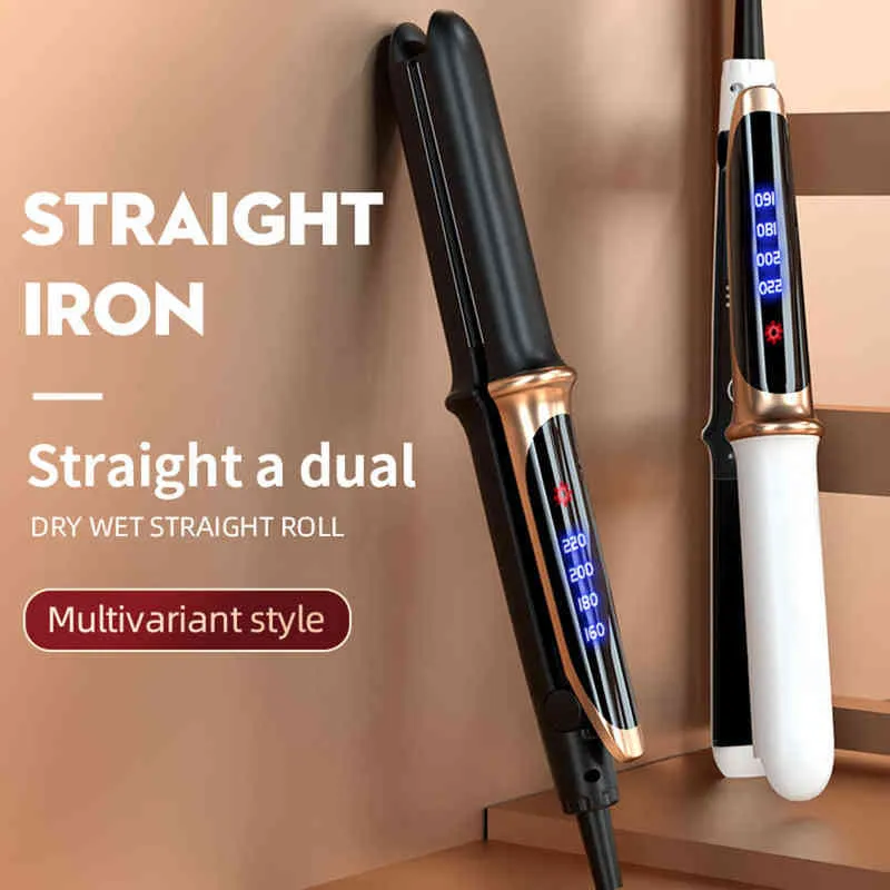 Haar krullen strekken Professioneel elektrisch 2-in-1 haargrens flat Iron 10s snel warmte krullen ijzer voor nat droge haar salon stylinggereedschap T220916