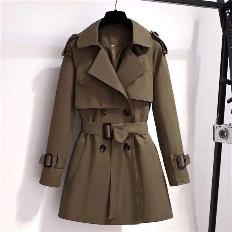 Damesjassen herfst winter elegante vrouwen dubbele borsten massief trench jas vintage turn down kraag los met riem 3xl 220919