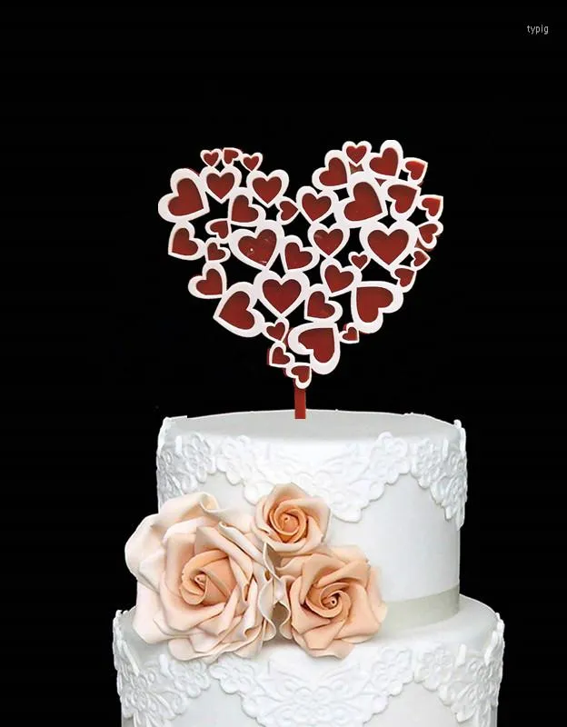 Fournitures de fête Design acrylique rouge et blanc amour est forme de coeur gâteau de mariage Topper fiançailles anniversaire Toppers décoration