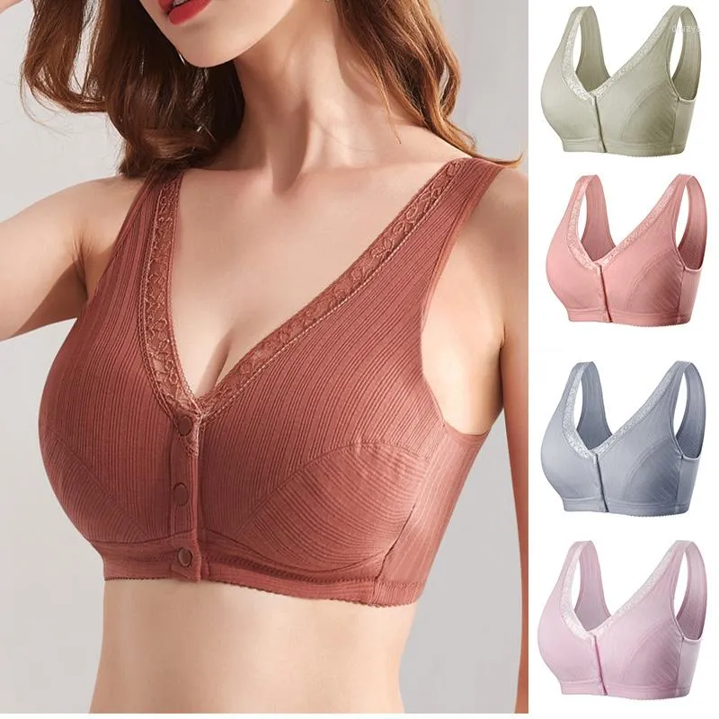 Camisoles & Tanks Comfortable Cotton Large Size Bra With Front Button Wireless Underwear Womens Breathable Seamless Bras NOV99