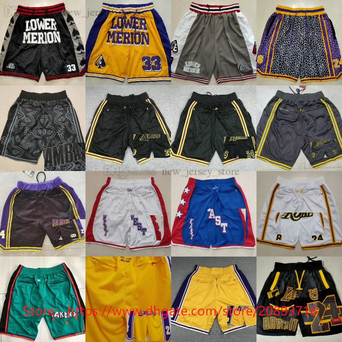 Just Don Retro Man 3xl Basketball Shorts Classic Los 24angeles 8 Black Mamba With Pocket West All-Stars Lower Merion College Breatable Beach Short Hip Pop Sweatpants