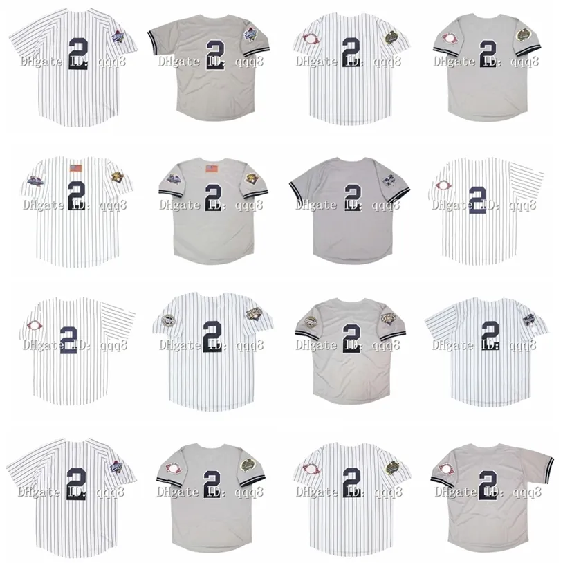 Gla1999 World Series Vintage Derek Jeter Baseball Jerseys 2001 2000 2003 2009 White Grey Size S-4XL