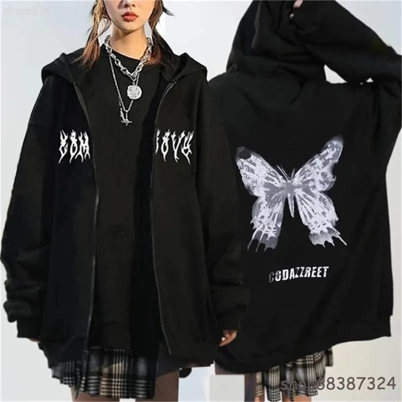 Herren Hoodies Sweatshirts Y2K Streetwear Hoodie Tops Punk Gothic Übergroße Schädel Flügel Böse Flamme Unisex Strickjacke Reißverschluss Sweatshirt Männer Frauen Jacken Mäntel 220919