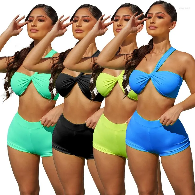 Kvinnors spårningsdräkter Zkyzwx Sexig stickad Två Peice Club Outfits Backless Crop Top Biker Shorts for Women Summer Swimsuit Beachwear Matching