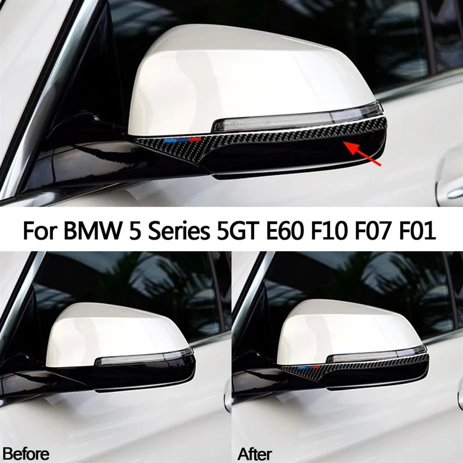 Koolstofvezelstickers auto achteruitkijkspiegel anti-rub trimstrips anti-collision stickers voor BMW E60 F10 F07 F01 5 Series 5GT310D