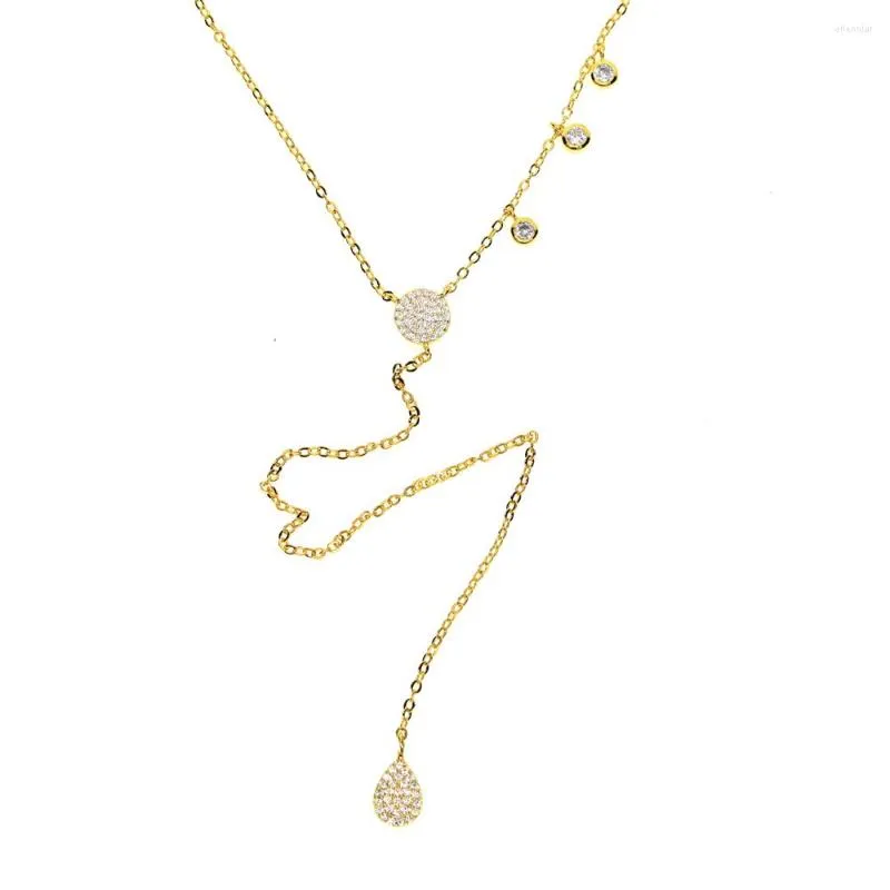 Catene 2022 Sparking Round Tear Drop Charm Cz Drip Cubic Zirconia Gold Fill Women Long Chain Y Lariat Collana sexy