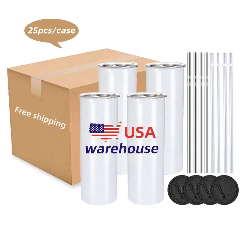 USA Stock 20oz DIY Sublimation tumbler مباشرة مع قش وغطاء جدار Doubel Thermos Heat Heat أكواب أكواب