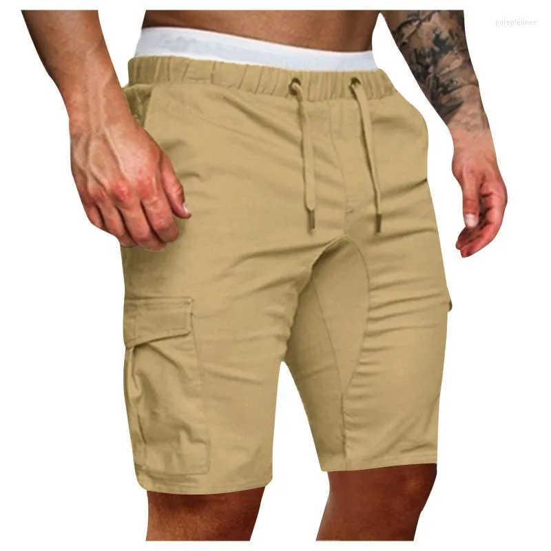 Herren Jeans Herren Cargohose Sommer Casual Herren Einfarbige Shorts Multi-Taschen Kordelzug Fünfter Outdoor Wandersport