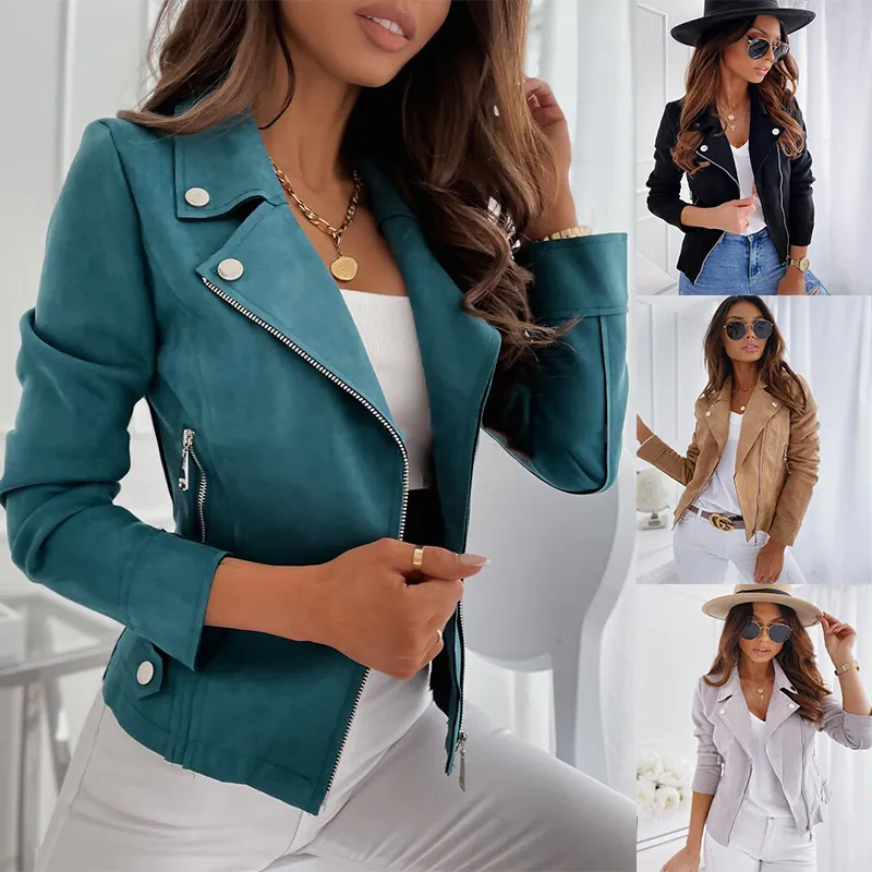 Autunno Inverno Manica Lunga Cowboy Vento Giacca Bella Donna Vintage Colore Marrone Slim Boyfriend Cappotto Giacca in Pelle Scamosciata