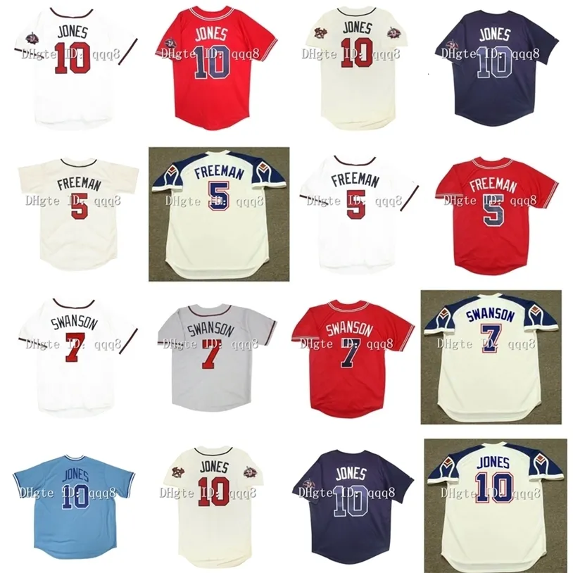 GLA2012 Vintage Chipper Jones Jerseys 5 Freddie Freeman 7 Dansby Swanson Red Blue White Blee Retro Retrack Baseball