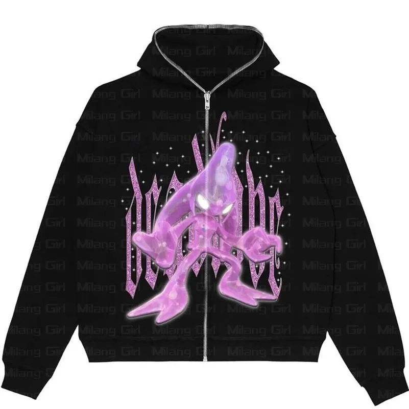 Kadın Hoodies Sweatshirts y2k kıyafetler fermuarlar büyük boy hip hop sokak kıyafeti kadın sweatshirt anime grafikleri goth harajuku grunge ceket emo 220919