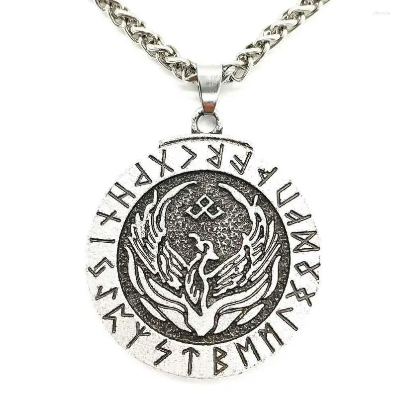 Chains Nostalgia Phoenix Fire Bird Pendant Viking Runes Jewelry Woman Men Necklace Vintage