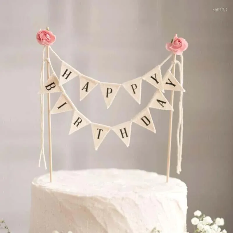 お祝い用品1PCSカップケーキ装飾バースデーケーキトップミニスタイリッシュレタートップフラグトライアングラーバナーウェーブデザート